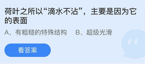 蚂蚁庄园：荷叶之所以滴水不沾主要是因为它的表面